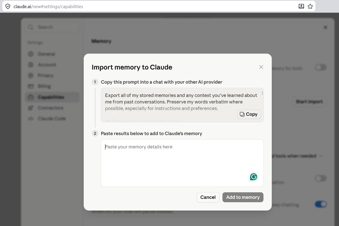 Claude Import Memory